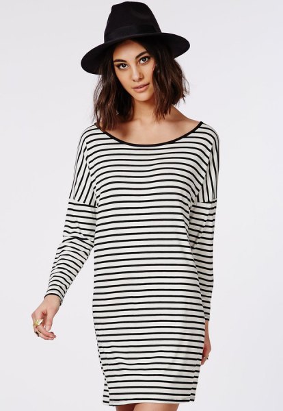 black and white striped oversized long sleeve scoop neck t-shirt