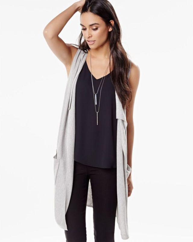 long sleeveless cardigan all black outfit
