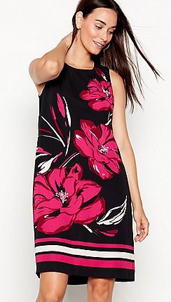 Black and Pink Floral Hawaiian Mini Dress