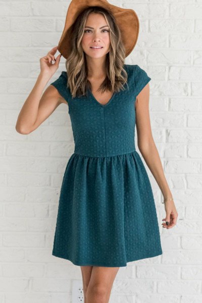 teal knit dress with cap sleeves