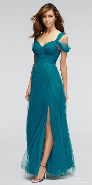 Chiffon maxi dress with scalloped waist and cold shoulder