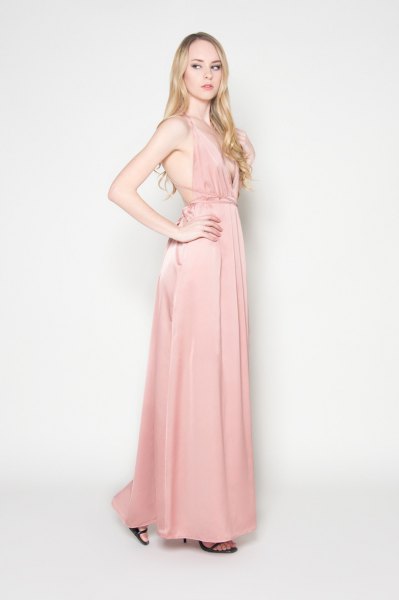 pale pink backless backless maxi dress