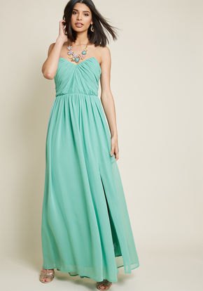 Strapless sweetheart neckline fitted and flared maxi chiffon dress