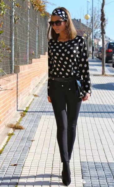 Black and white polka dot headband blouse
