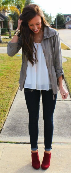 white chiffon tunic top jeans outfit