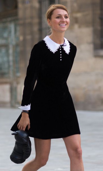 black dress white polka dots details