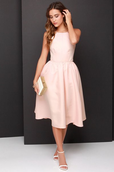 Lightweight peachy fit and flared sleeveless long dress