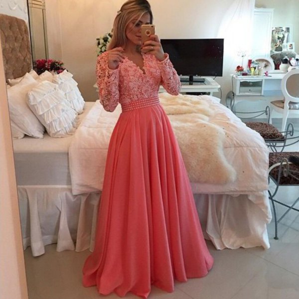 White and Peach Two Tone Fit and Flare Floor Length Dress