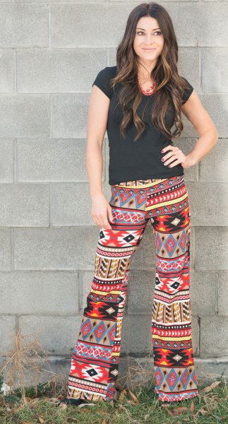 colorful tribal printed black t-shirt pants