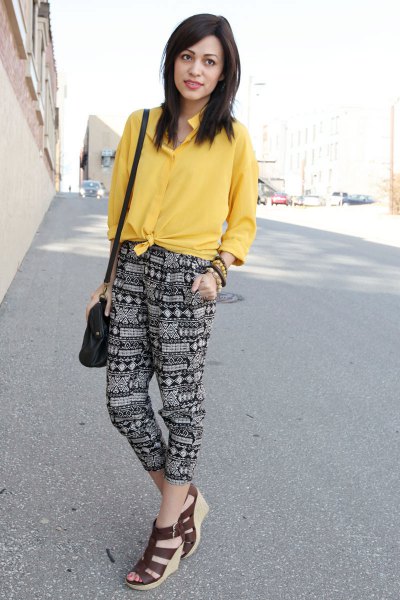 yellow knotted shirt outfit