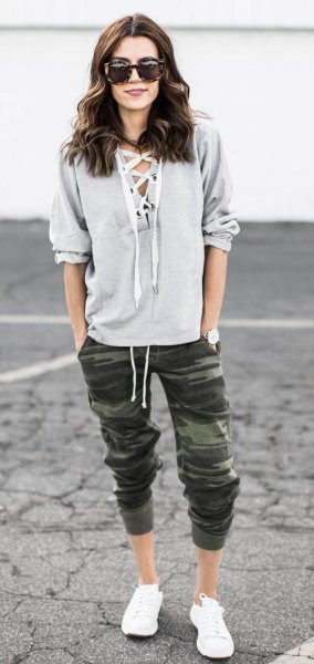 army shorts gray hoodies white sneakers