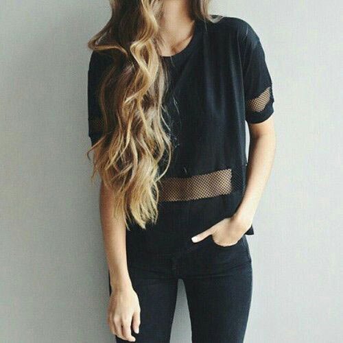 black mesh t-shirt with skinny jeans