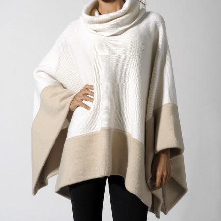 white and pink cashmere turtleneck poncho