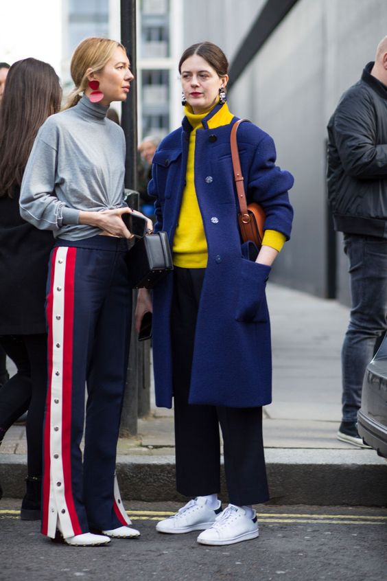 yellow blue outfit blue coat