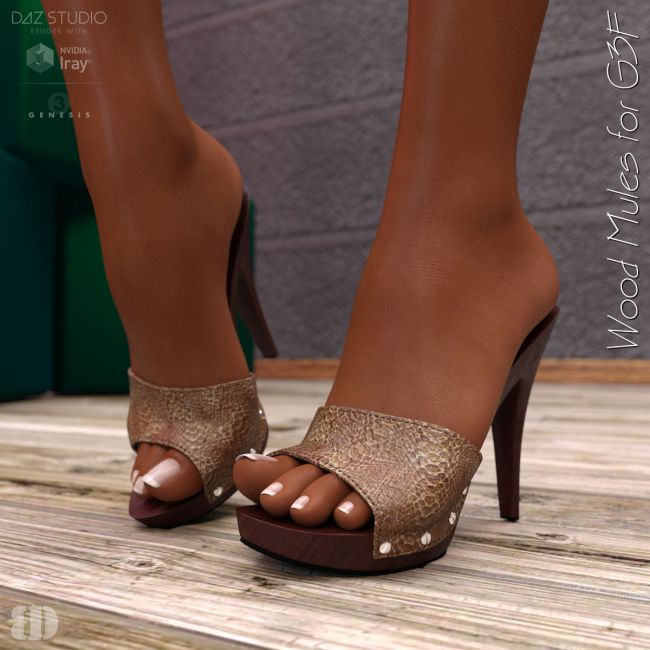 wooden mules for G3F |  Shoes for Poser and Daz Stud