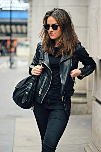 Moto jacket with black outfit