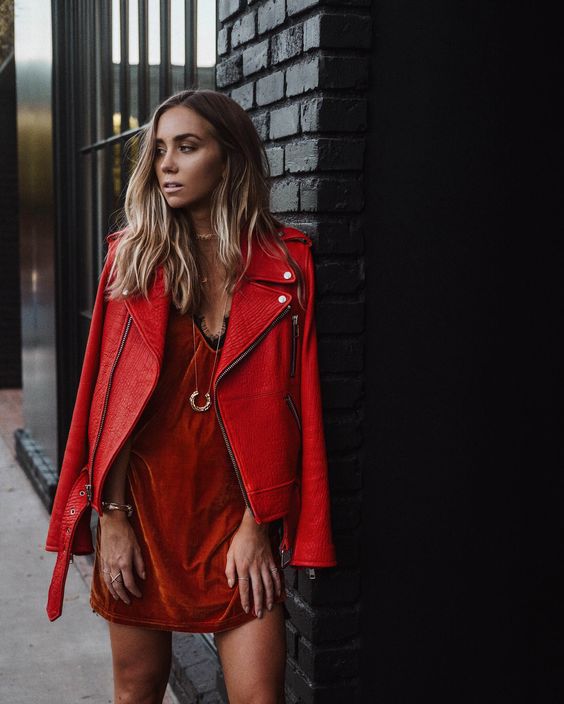 red satin red leather jacket