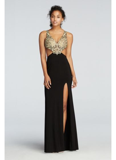 Two toned sequins and chiffon sides cut out maxi fit and flare dress
