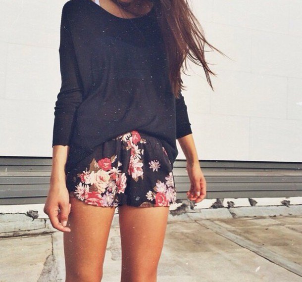 black floral chiffon shorts