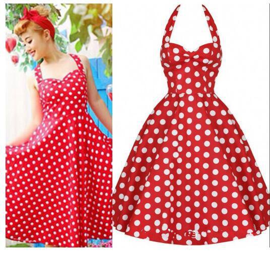 red and white polka dot fit and flare pin up dress