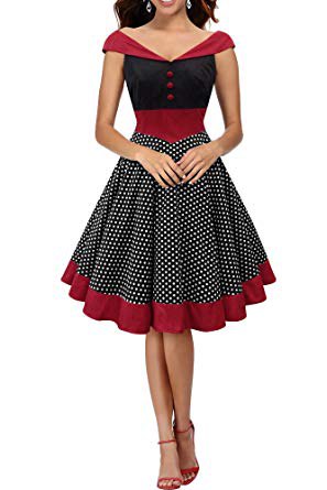 Red and Black Cap Sleeve V-Neck Pleated Flared Midi Dress