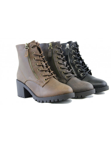 Women Combat Ankle Boots Mid Block Heel Lace Up Cool Desi