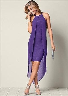 Two layer purple maxi shift chiffon dress