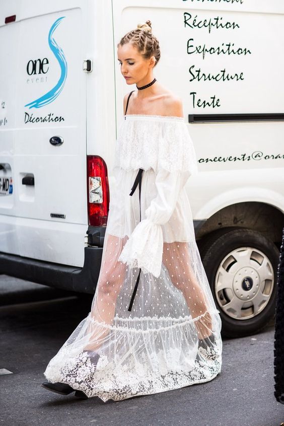 Maxi transparent white lace dress