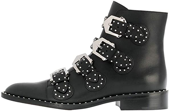 Amazon.com |  Most women leather boots rivet low heels ankle.