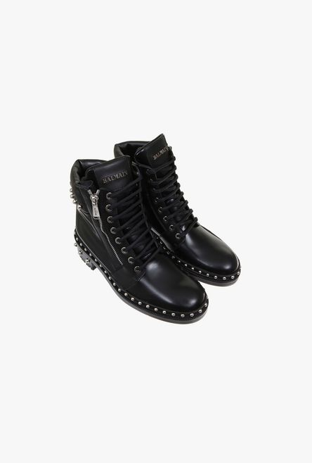 Leather Ranger Ankle Boots with Studs for Women - Balmain.c