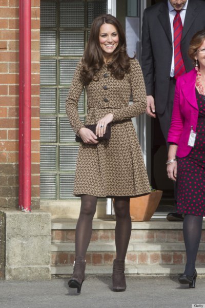 long sleeved coat dress with a brown fit and flared with tights and heels