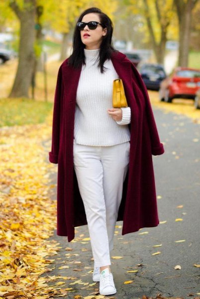 white turtleneck sweater with long coat and long coat