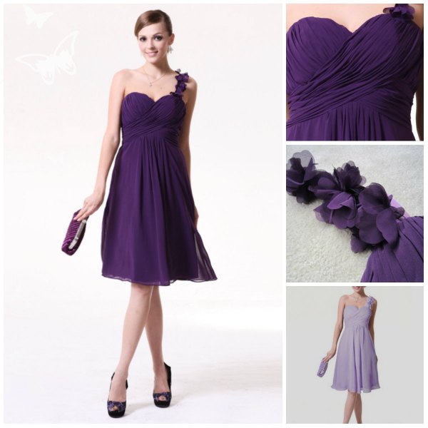 Single Strap Purple Empire Waist Bridesmaid Dress