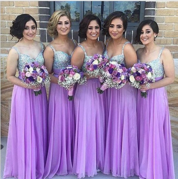 Silver and Purple Chiffon Pleated Maxi Bridesmaid Dress