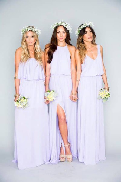 light purple bridesmaid dress with gathered waist