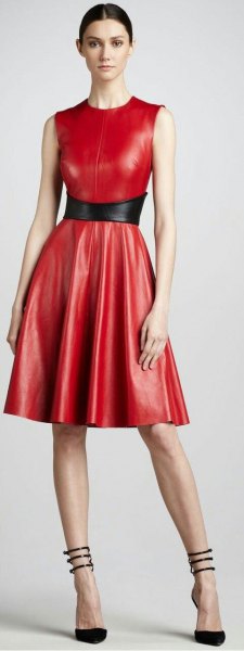 red sleeveless dress with a sleeveless fit and flare