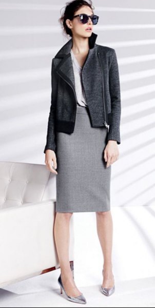 gray blazer with front zip