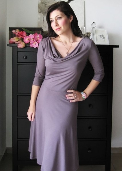 gray cowl neck flared dress