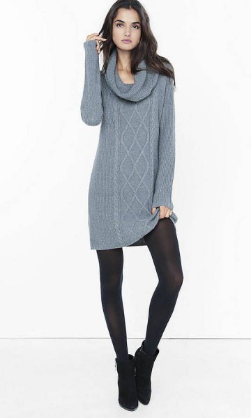 Gray Cowl Neck Knit Sweater Dress
