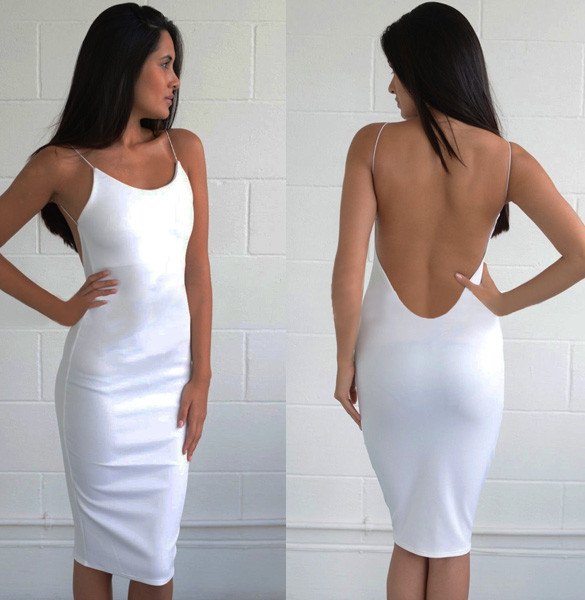 white bodycon midi dress with low back