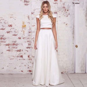 white two piece flowy maxi satin dress