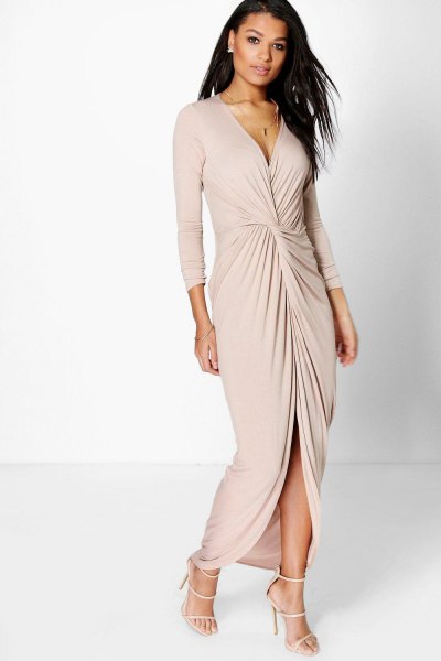 Blush Pink Ruffled Wrap Maxi Dress