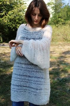 white semi-transparent mohair sweater dress