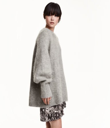 gray oversized mohair knit sweater mini skirt
