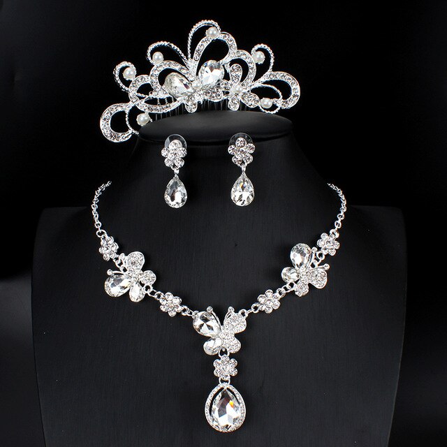 Bride Crystal Pearl Costume Jewelry Sets New Design Rhinestones.