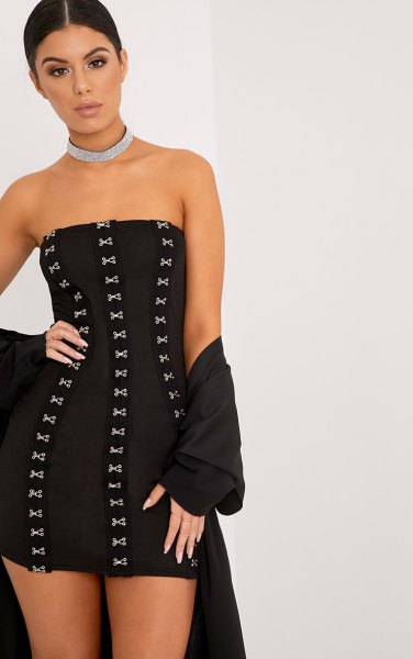 black tube mini dress corset details