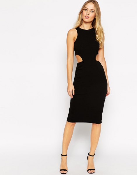 Black Side Cutout Sheath Knee Length Dress