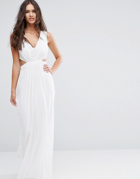 white plunging dress with a deep V-neckline
