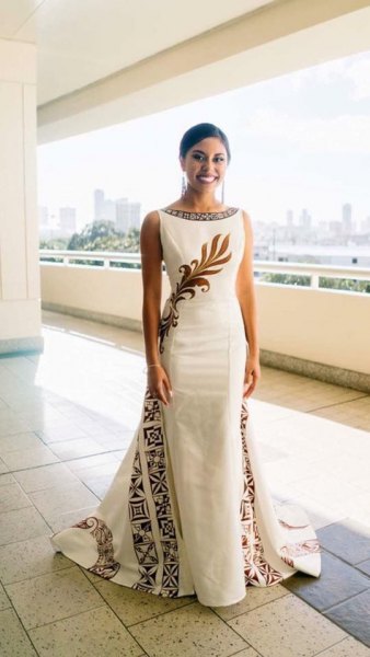 Sleeveless Hawaiian Tribal Printed Floor Length Wedding Dress