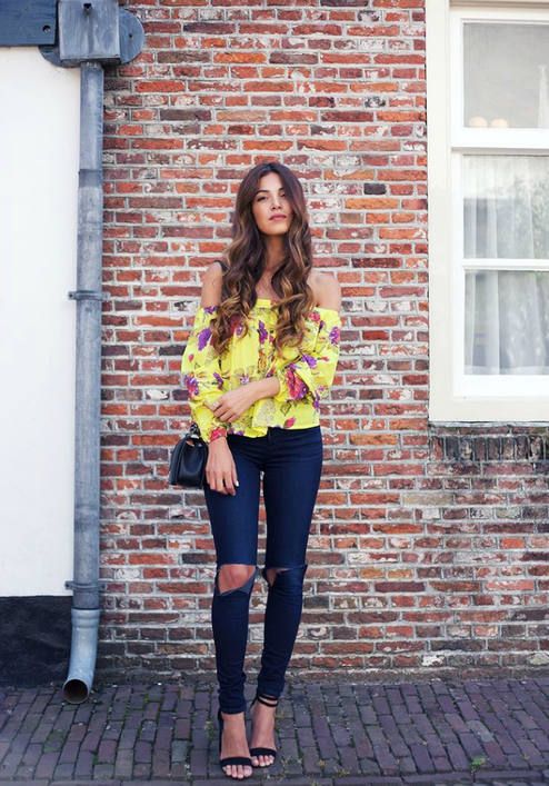 yellow from the shoulder over floral